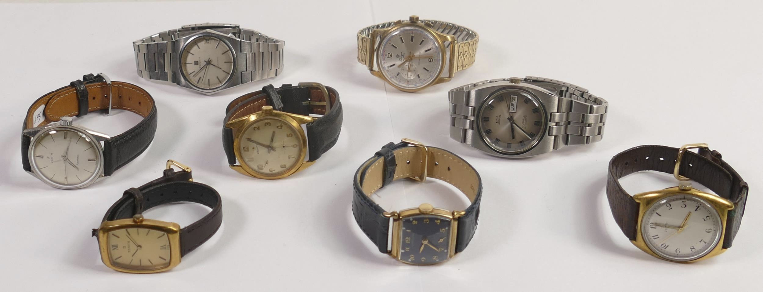 Lot 687 featured 5 vintage Zenith watches, together with a Lings Chronograph, an Astral Gents and a mid-size Witthauer, which sold for £420 altogether.