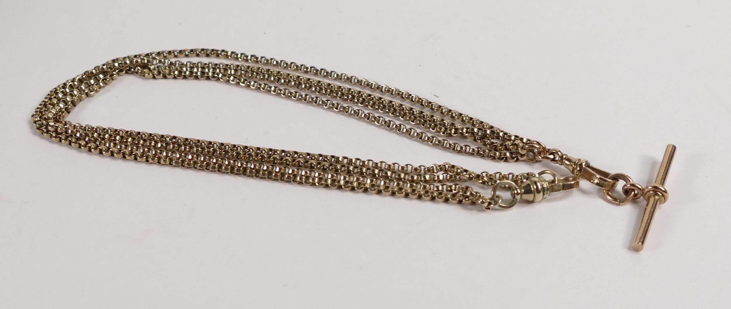 Lot 735 was a Victorian 9ct yellow gold ladies key chain with a 9ct rose gold clasp and t-bar which sold for £460.