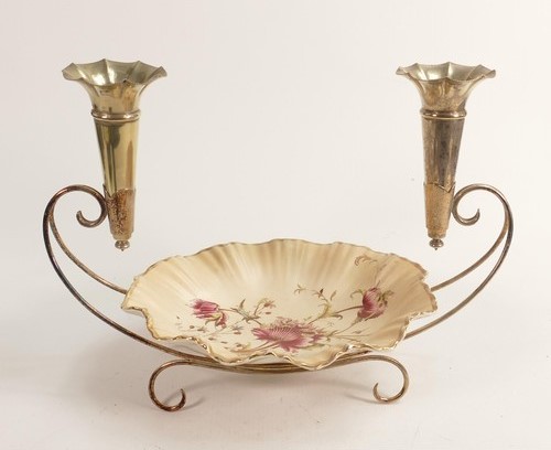 A metal mounted Carlton Ware centrepiece bowl in a Poppy pattern decoration