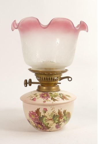 A Carlton blush ware Chrysanthemum pattern oil lamp 