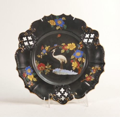 A Wiltshaw & Robinson Carlton Cloisonné Ware ribbon plate with stork decoration